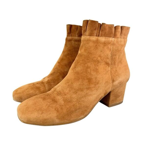 Silent D Suede Boots Ankle Booties Honey Womens EU 39 US 8-8.5 Ruffle Gold Brown - Picture 1 of 13